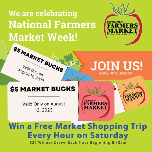 PFM_NC's tweet photo. We are so grateful for this amazing community that supports our market. We invite you to shop this Saturday (8am until noon) as we celebrate #FarmersMarketWeek. Enter hourly drawings to win $25 of Market Bucks every hour this Saturday only! #LoveMyMarket #BuyLocal https://t.co/wOfWIHBxJh