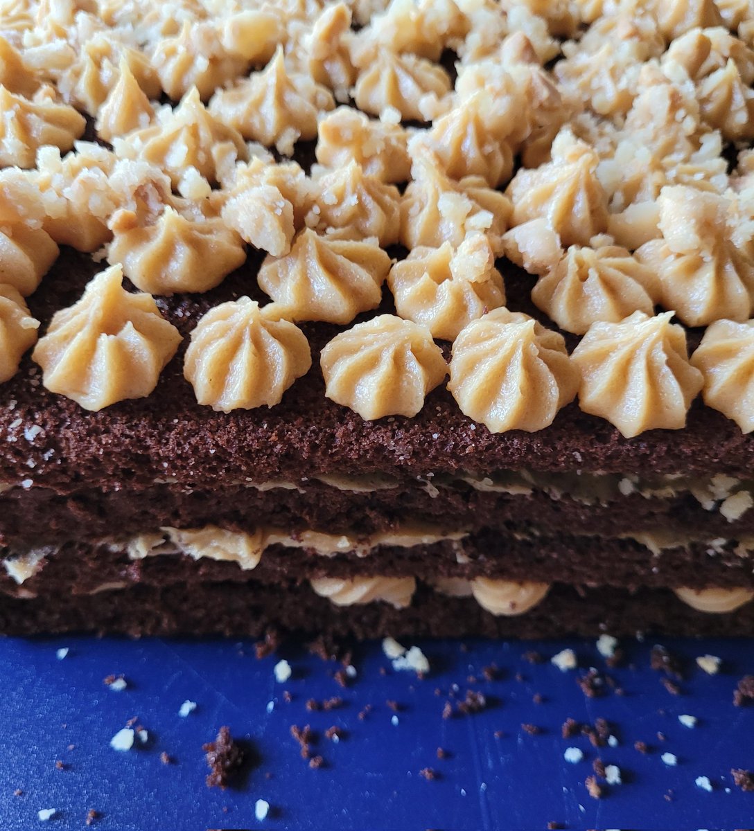 becki2412's tweet photo. I made cake!
Chocolate cake with peanut brittle and peanut butter frosting. ๐ฐ๐ I am in cake heaven. #BeckiBackt https://t.co/wtFulZ4bsS