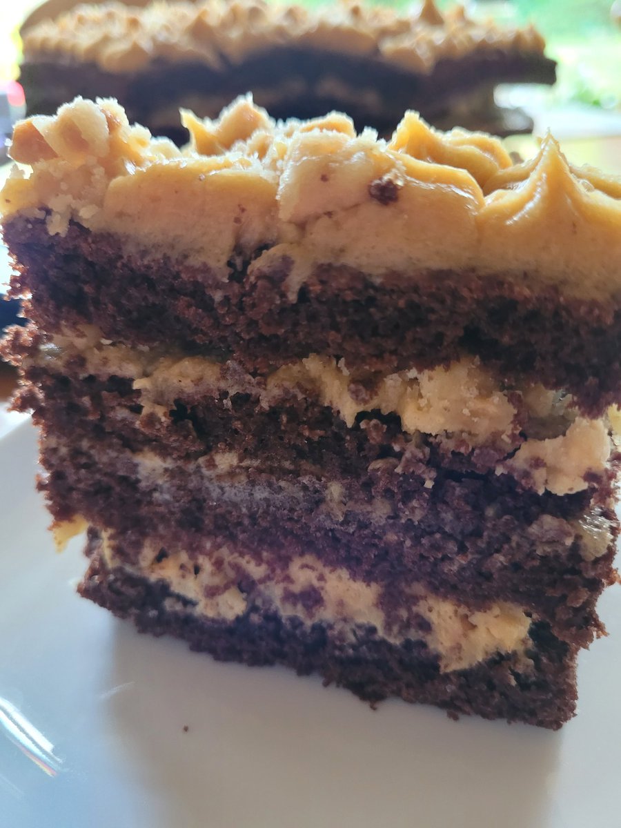becki2412's tweet photo. I made cake!
Chocolate cake with peanut brittle and peanut butter frosting. ๐ฐ๐ I am in cake heaven. #BeckiBackt https://t.co/wtFulZ4bsS