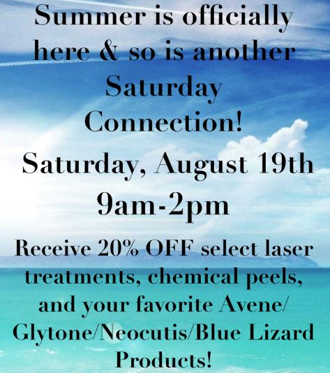 goldgeier's tweet photo. Saturday Connection is on Saturday the 19th. Mini peels and products will be 20% off.  We also offer select laser treatments for hair removal, red or brown spots and skin tightening at 20% off on this sale date. Peels and laser treatments are by appointment. https://t.co/mAoGRyyoJC