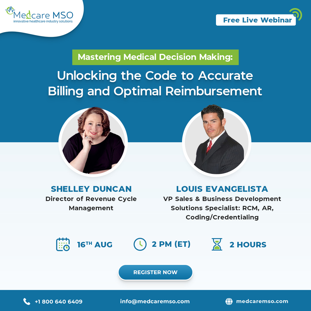 Join us on August 16th as we uncover the fundamentals of medical decision-making. Achieve accurate billing, unlock optimal reimbursement, and lead the way in medical billing. Don't miss this insightful webinar!
Register now: bit.ly/453ZI0l