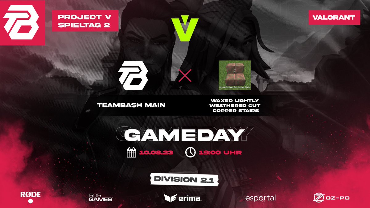 TeamBasH_Gaming's tweet photo. Nach dem ersten Win in Div 2 versucht sich heute unser Valorant Mainteam direkt den zweiten zu sichern!
Viel Glück heute um 19:00 Uhr gegen WAXED LIGHTLY WEATHERED CUT COPPER STAIRS in Projekt V!
Auf gute Games! #goBasH
@MNK_MT1
@keeraaval
@P4n_luca
@Le1Dang
@Sunrisefps1
@Lin__VAL
@02CookieHD
@YassoVLR