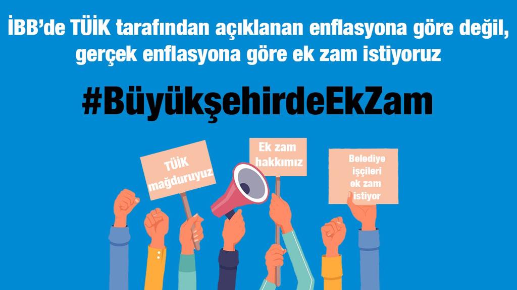 İstanbul Büyükşehir Belediye işçileri TÜİK'in gerçek dışı enflasyonunun mağduru. %19'luk zam kabul edilemez! İBB (@istanbulbld) Başkanı Sn. Ekrem İmamoğlu (@ekrem_imamoglu) da TÜİK enflasyonunun gerçek dışı olduğunu her fırsatta söylüyor. İnsanca bir yaşam için #BüyükşehirdeEkZam