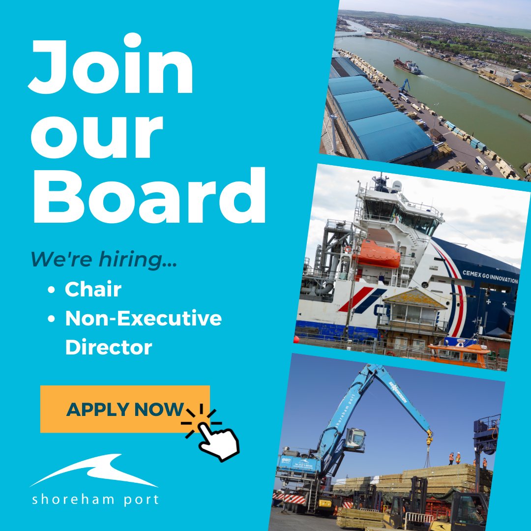 Could you be our next #Board member? 

We are recruiting an experienced Chair & a Non-Executive Director at Shoreham Port.

Interested? Apply here 👉 ow.ly/Jelc50PmGag 

#TrustPort #BoardroomJobs #WomenInTheBoardroom #WomenInMaritime #DiversityInMaritime  #PortJobs
