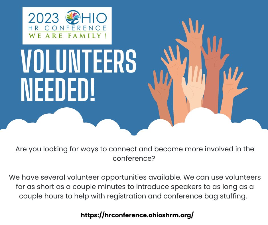 Volunteer Opportunities are open!!!! Get more involved at the Ohio SHRM Conference by volunteering! buff.ly/3JI8BUG