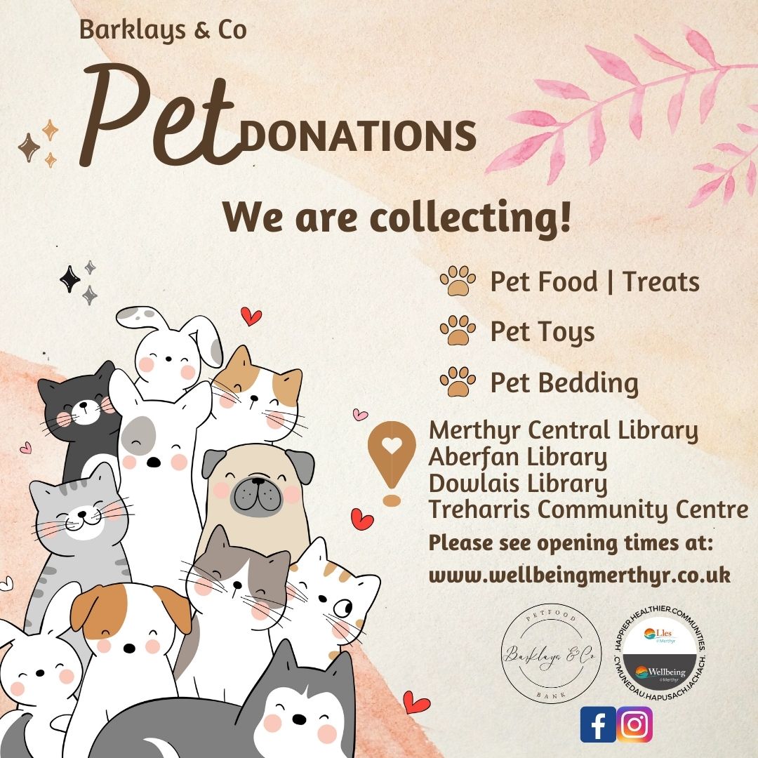 WellbeinMerthyr's tweet photo. Can you help? Our Pet Food Banks are currently closed!
We're now collecting to re-stock!
Gallwch chi helpu? Mae ein Banciau Bwyd Anifeiliaid Anwes ar gau ar hyn o bryd! Rydyn ni nawr yn casglu i ail-stocio!
#wellbeingmerthyr #petfoodbank #whatsonmerthyr #merthyrlibraries https://t.co/q0OrznDeTp