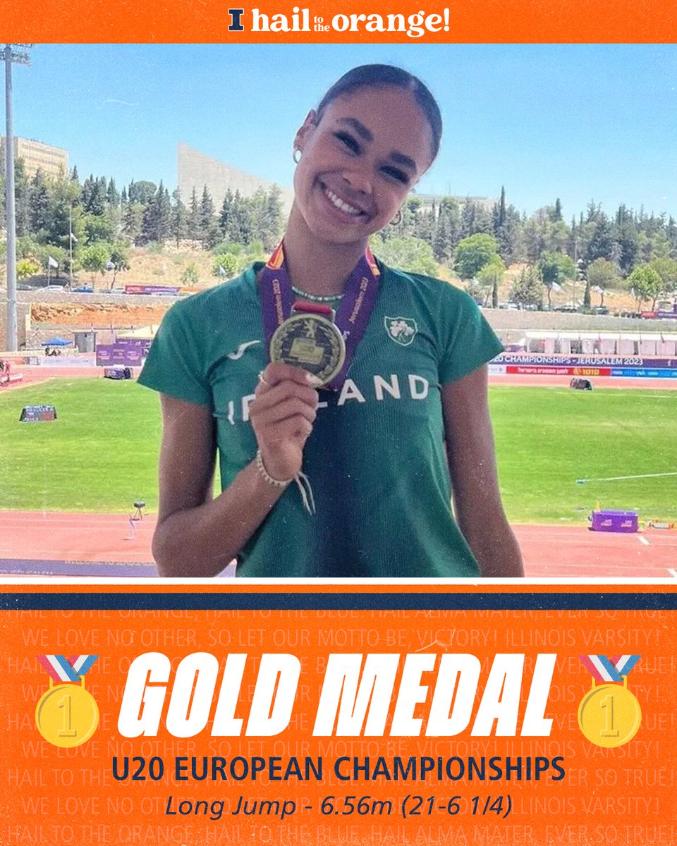 Illinois Track & Field and Cross Country (@illinitrackxc) on Twitter photo Congratulations to future #Illini <a href="/LizNdudi/">Elizabeth Ndudi</a> on winning long jump gold at the U20 European Championships!
Her 6.56m (21-6 1/4) leap is a new Irish National U20 record; she also became the first Irish jumps athlete to medal at the U20 Euro Championships!
#HTTO Congratulations to future #Illini <a href="/LizNdudi/">Elizabeth Ndudi</a> on winning long jump gold at the U20 European Championships!
Her 6.56m (21-6 1/4) leap is a new Irish National U20 record; she also became the first Irish jumps athlete to medal at the U20 Euro Championships!
#HTTO