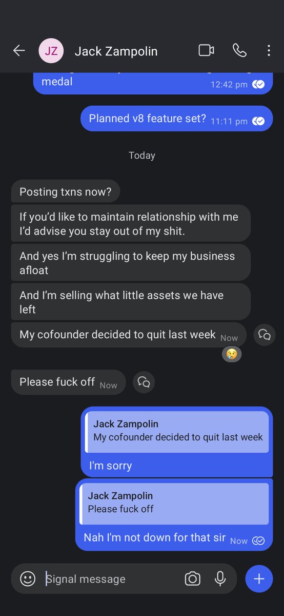 Senpai_Gideon's tweet photo. You can but to be quite honest with you your lecturing me on communication when I'm getting messages like this.

I think it's super unprofessional. 

Or like here, where jack said that notional "crept in" to composable.

Believe it or not, composable approached us because they saw the high quality of our work. 

I hope you have a good day sir.