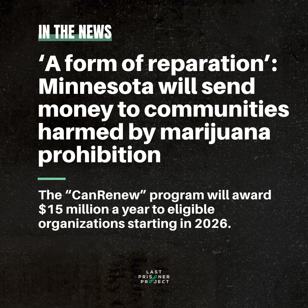 Last Prisoner Project (@lastprisonerprj) on Twitter photo This is legalization done right. 👏🏻 👏🏾 👏🏿 Minnesota’s cannabis legislation didn’t just prioritize profit, but the lives of those most harmed by prohibition.
via <a href="/startribune/">The Minnesota Star Tribune</a> startribune.com/form-of-repara… This is legalization done right. 👏🏻 👏🏾 👏🏿 Minnesota’s cannabis legislation didn’t just prioritize profit, but the lives of those most harmed by prohibition.
via <a href="/startribune/">The Minnesota Star Tribune</a> startribune.com/form-of-repara…