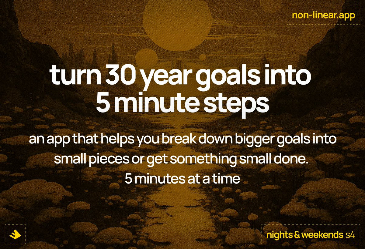 The time has come. 

For NWS4, I'll be working on a life changing app for visionaries to ideas into reality 5 minutes at a time. 

Be first to experience the future for $15/month.

DM for an invite. 

cc. <a href="/_buildspace/">buildspace</a>