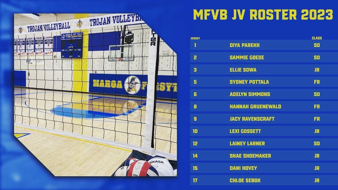 MFHSVBall's tweet photo. Introducing Your 2023 Maroa-Forsyth Volleyball Teams! 💙🏐💛#MFVB https://t.co/Y2TYAbau9N