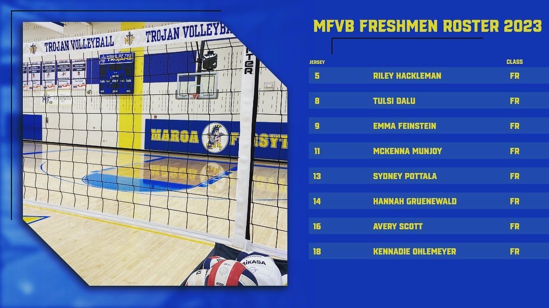 MFHSVBall's tweet photo. Introducing Your 2023 Maroa-Forsyth Volleyball Teams! 💙🏐💛#MFVB https://t.co/Y2TYAbau9N