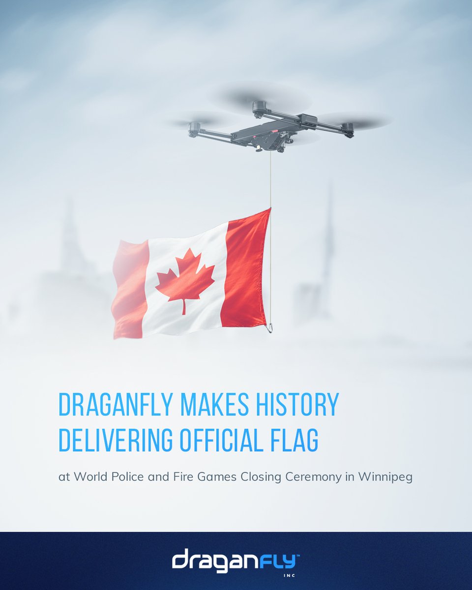 Draganfly Inc. (@draganflyinc) on Twitter photo Draganfly successfully delivered the official flag during the closing ceremony of <a href="/WPFG2023/">World Police & Fire Games Winnipeg 2023</a>.
This allowed us to showcase our capabilities and demonstrates how we continue to extend the possibilities and boundaries in the public safety sector. $DPRO bit.ly/44jIg77 Draganfly successfully delivered the official flag during the closing ceremony of <a href="/WPFG2023/">World Police & Fire Games Winnipeg 2023</a>.
This allowed us to showcase our capabilities and demonstrates how we continue to extend the possibilities and boundaries in the public safety sector. $DPRO bit.ly/44jIg77