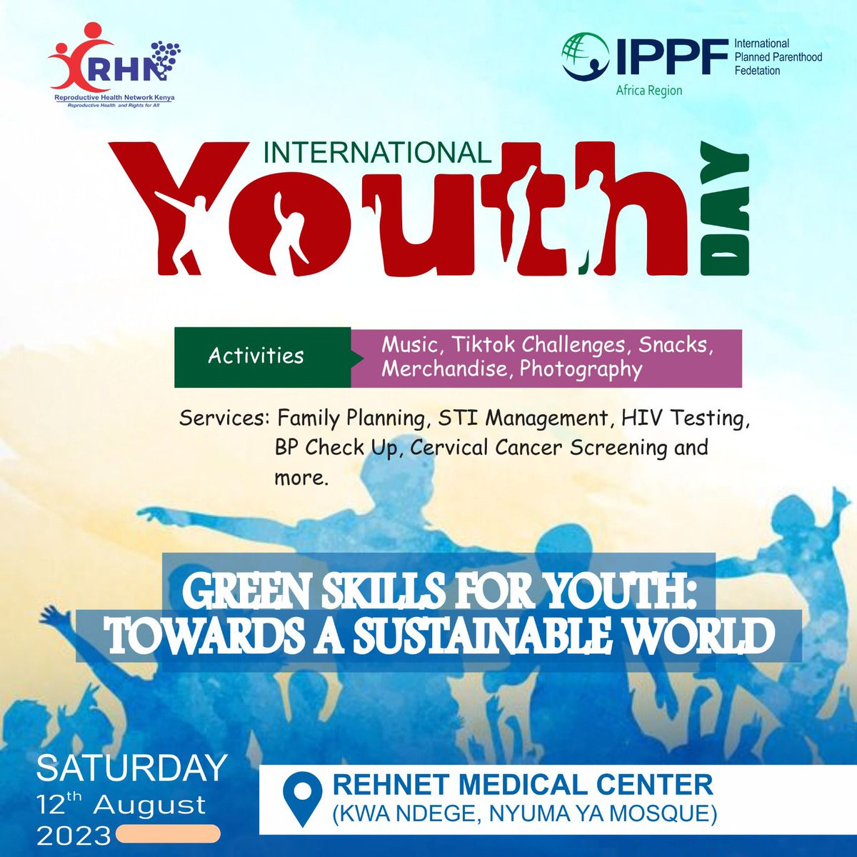 Join us this Saturday in celebrating International Youth Day at @RehnetMed! Let's shine a spotlight on the energy, creativity, and potential of our young generation. Don't miss out on this! #RHNK