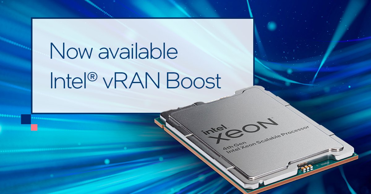 Intel5GNetworks's tweet photo. 4th Gen Intel® Xeon® Scalable processors with Intel® vRAN Boost are now available. Learn how these processors can accelerate #virtualization of #RANs, improve #energyefficiency, and improve TCO for communications service providers #CoSPs.