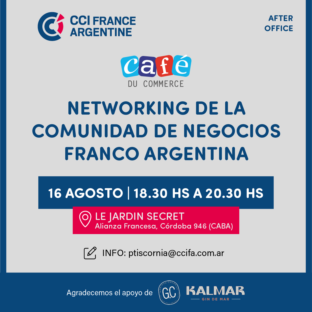 CCI_F_A's tweet photo. ☕ Miércoles 16 de agosto 18.30hs: Café du Commerce - Networking de la Comunidad de Negocios Franco Argentina

📍  Le Jardin Secret, Alianza Francesa de Buenos Aires (Av. Córdoba 946, CABA). 
.
📩 Reserva: 
https://t.co/Nywb7bAOgH
#cafeducommerce #networking #negocios https://t.co/RxpBKZqXAb