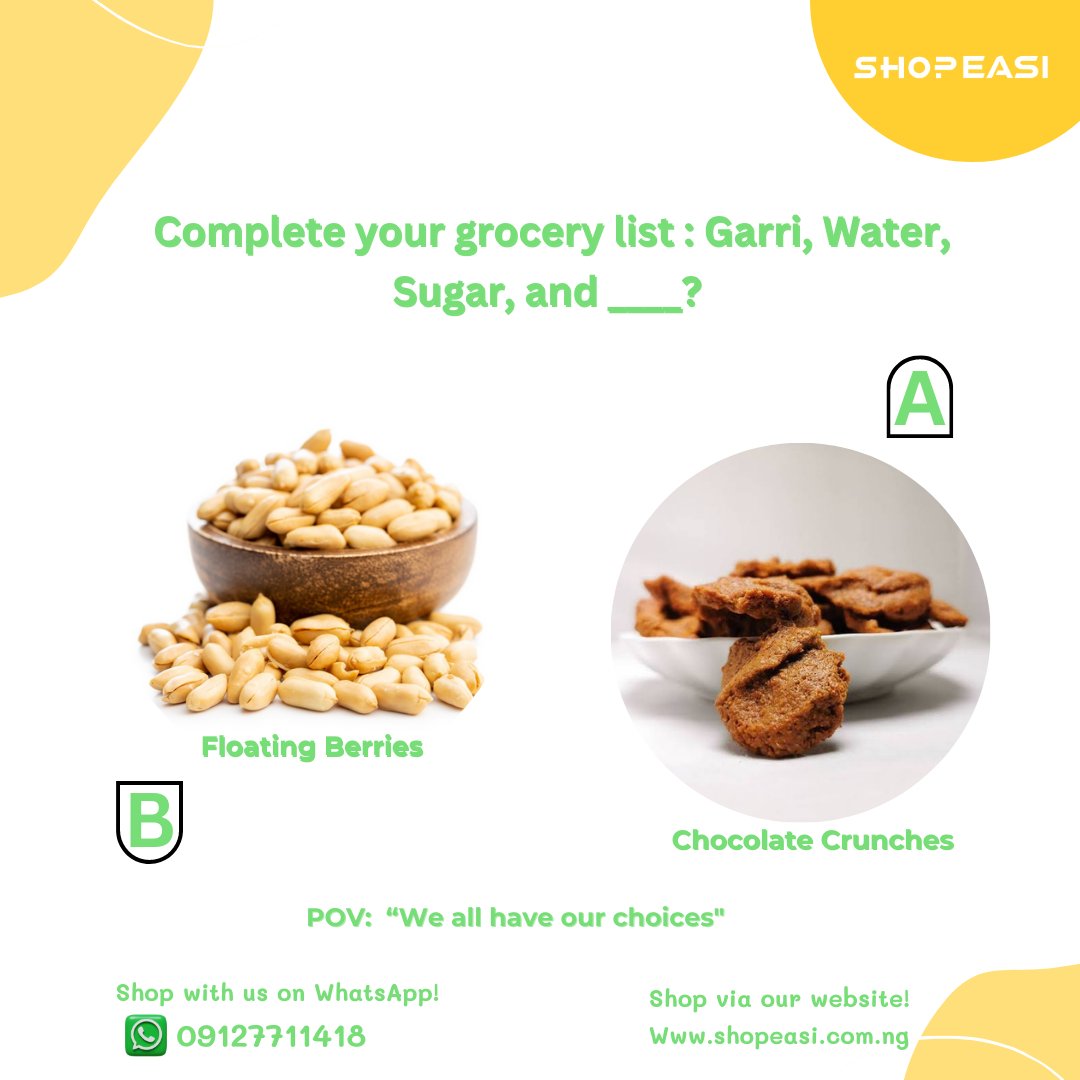 Make your choice😂

We all have our choices!!!

Share in the comments...

#Shopfromyourcouch #shopwithease #Onestopshop #e-mart #onlinegroceryshopping #convenience #shopeasi