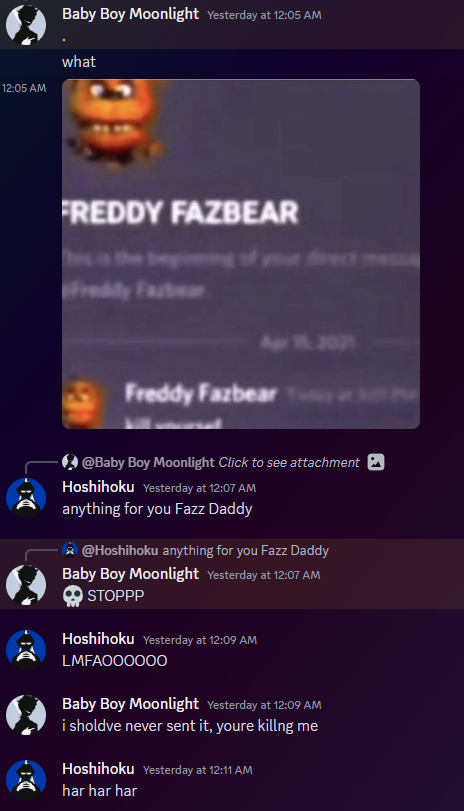 hoshihoku69's tweet photo. Good Morning Twitter.  We have some fresh #TraumaWithHoshi featuring the fantastic @GraveVFrost .  We do anything for Fazz Daddy around here. #Vtubers #DiscordScreenshots https://t.co/2o8U0uyca8