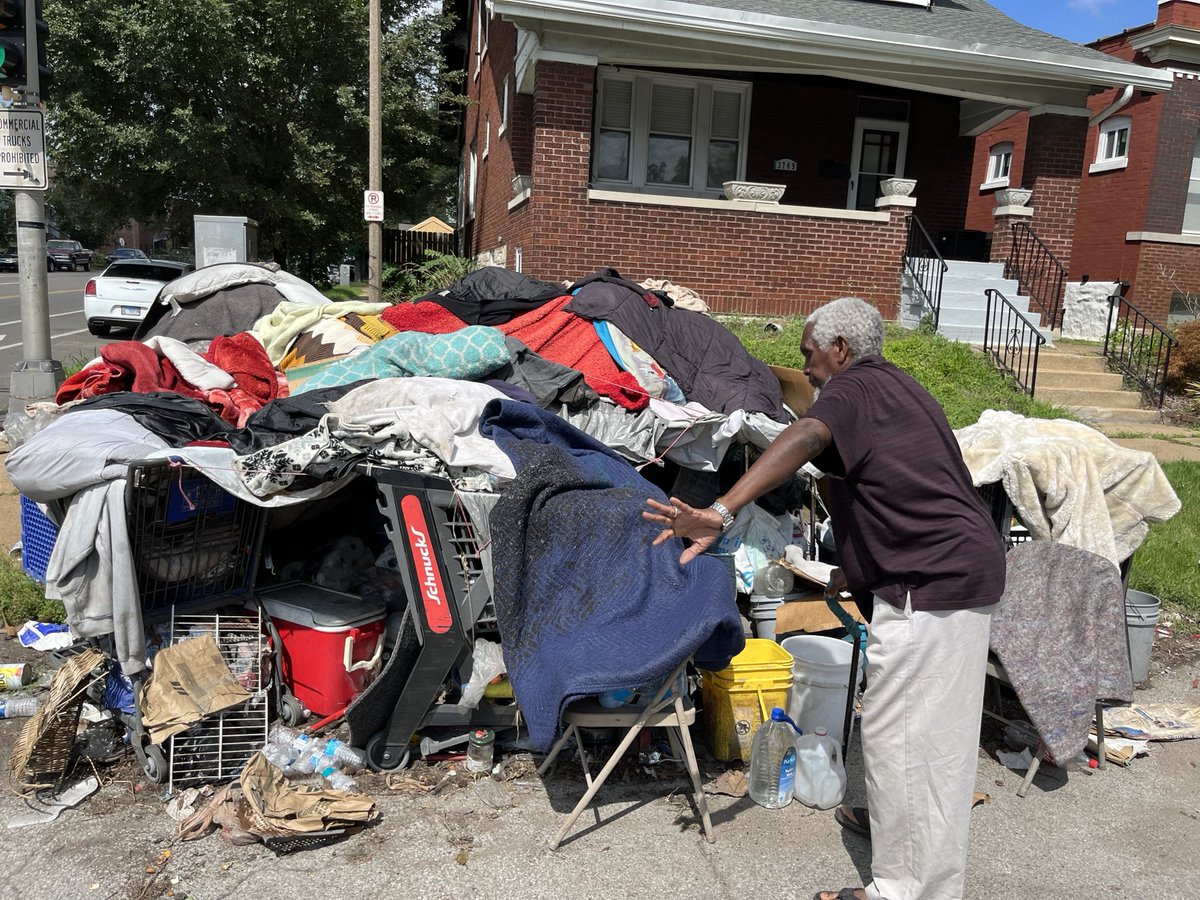 Neighbors in south St. Louis are concerned for the safety of this man and an elderly woman said to be staying with him in this makeshift structure at Chippewa and Spring.