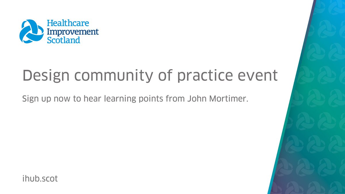 Join us at our next Design community of practice event on 30 August. 

Systems thinker and organisation designer, John Mortimer, will talk about designing a person-centred health service within the NHS.

Register at ihub.scot/events/design-…