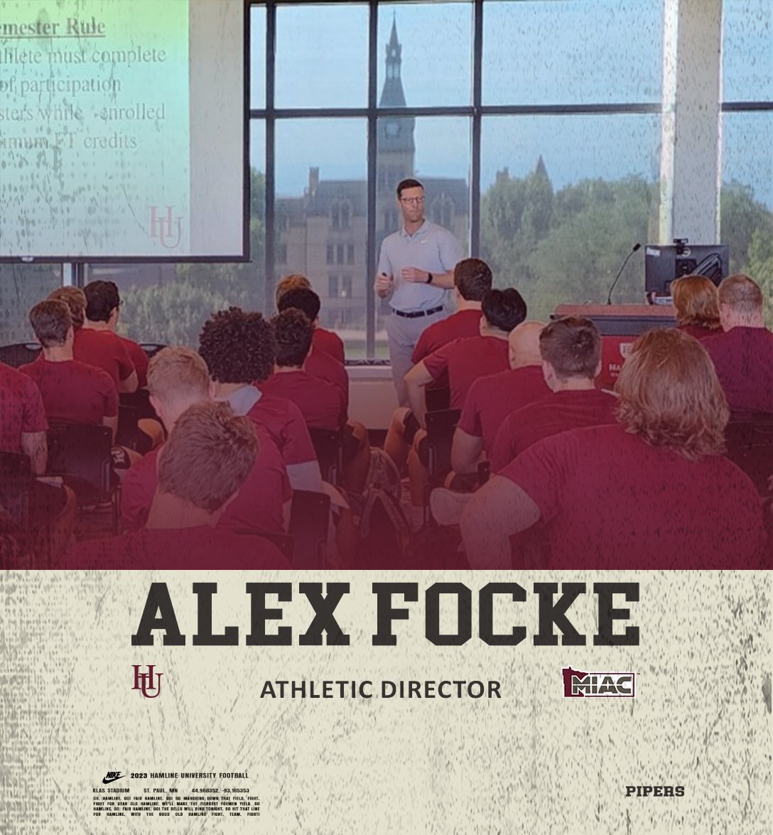 HamlineFootball's tweet photo. Locked in. 🔒 Elite hearing from our Athletic Director, @AlexFockeHU today!

#goHU #RDP https://t.co/qdSaV3aPgw