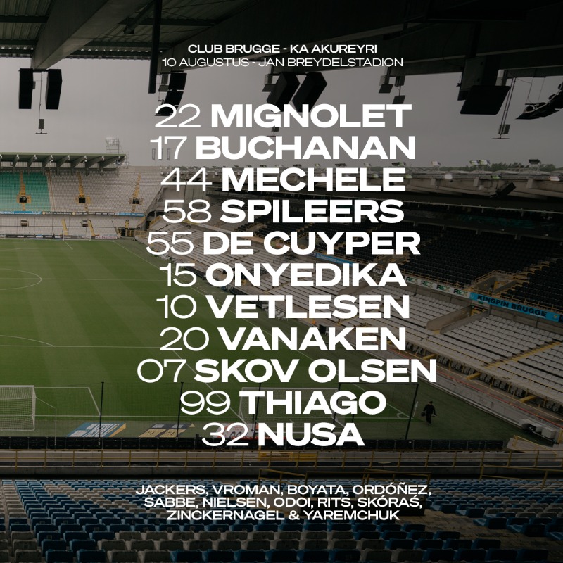 ClubBrugge's tweet photo. Your 11 warriors. ⚔️ #CLUKAA