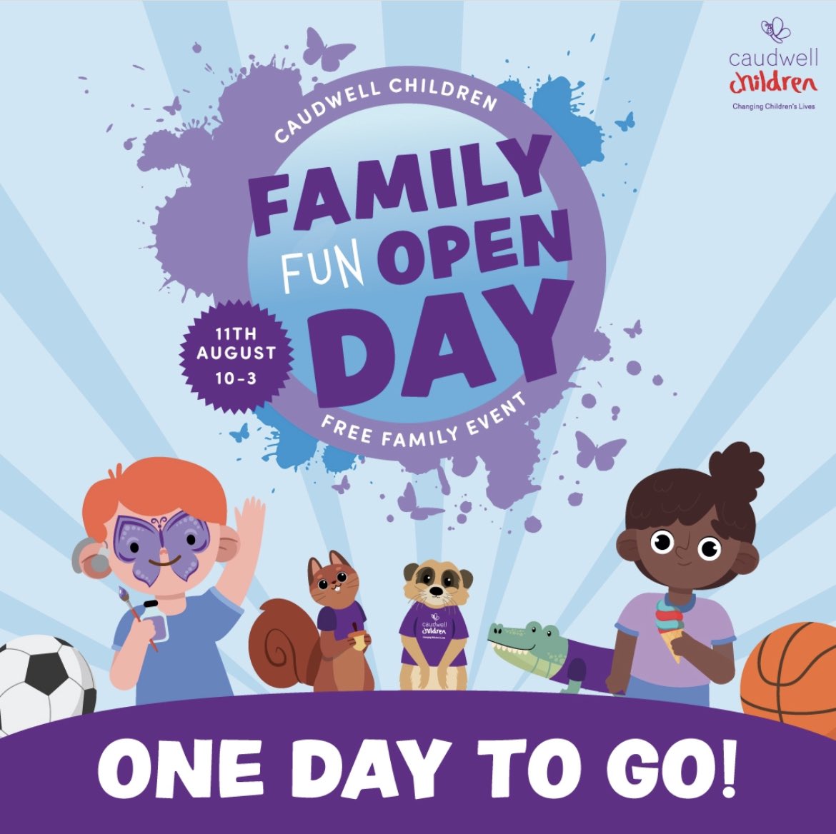 Caudwell Children's Family Fun Open Day is tomorrow!💜 It will be a fun-filled day where you can meet our “Purple People” staff, learn how our fantastic services can change your child’s life and participate in various fun activities.🎨👇🏽 fb.me/e/196dd2T1H #FamilyOpenDay