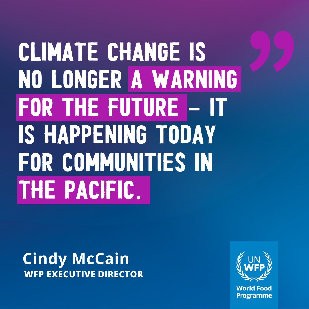 WFPChief's tweet photo. The Pacific's vulnerability to the #ClimateCrisis is undeniable.

On my first visit to the region, I'm calling for collective action to protect these island nations from the growing threat of climate change.

Their future is at stake.