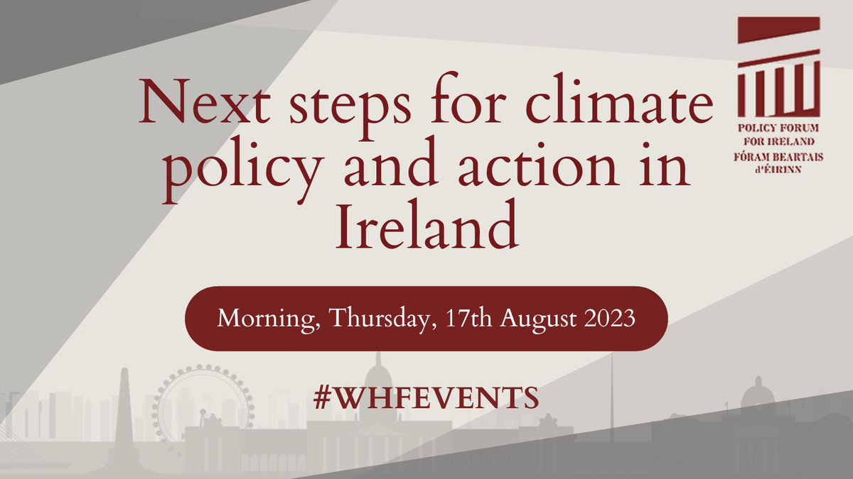 Join #IrelandPolicy on the 17th August to discuss Next steps for climate policy and action in Ireland! Speakers include @MarieCDonnelly @EMRAssembly @brian_caulfield @clionakimber @djoyce18 @LucyGaffney6 @TomasSercovich @ashley_shak! Conference info: westminsterforumprojects.co.uk/conference/PFf…