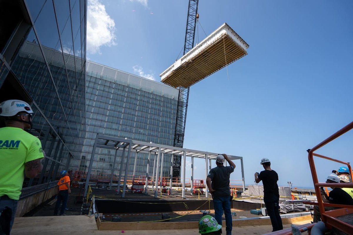 bluelofts's tweet photo. We were told to go above and beyond for resident amenities, so we decided to  crane up a pool and jacuzzi to the 15th floor in style... taking the residents' experience to the next level.
#TheBell #OfficetoMulti #ClevelandOH https://t.co/kVhWNeuUOZ