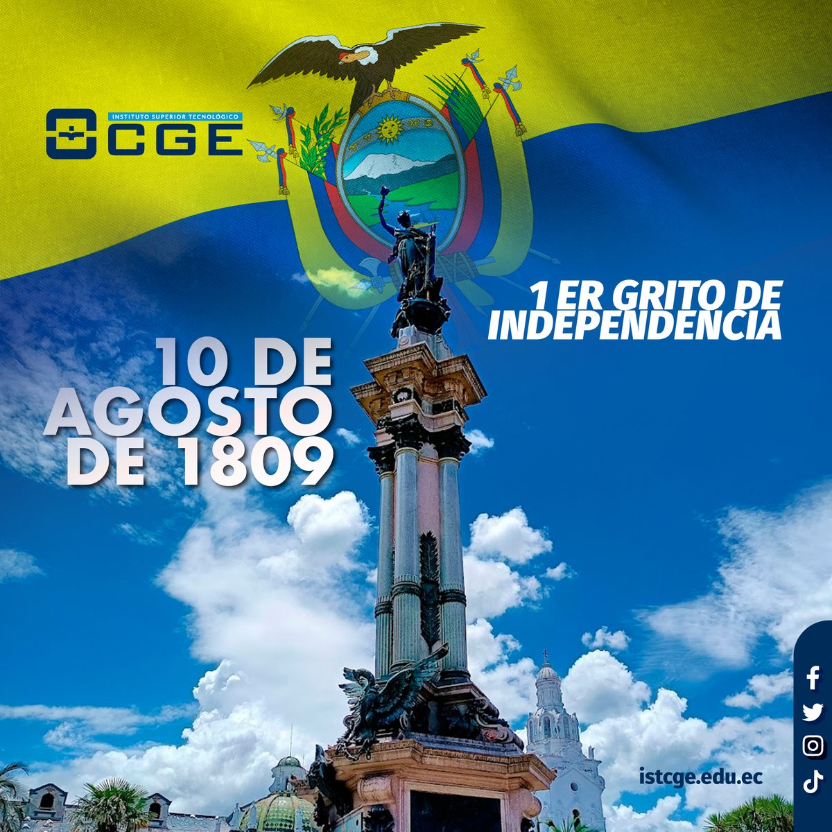 istcge_uio's tweet photo. "🇪🇨 ¡Celebremos con orgullo el Día de la Independencia de Ecuador! Un día como hoy, en 1809, los corazones valientes de nuestra nación alzaron sus voces por la libertad.🎉🎈 #IndependenciaEC #OrgulloEcuatoriano #10deAgosto" #istcge #Quito #SantoDomigo #Machala #ElQuinche #Cayambe https://t.co/KdgvqFszSZ