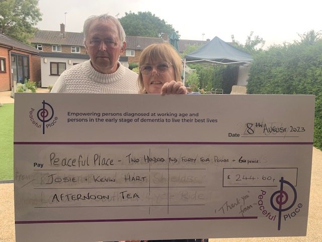 Peaceful Place Members and their Families mean the world to us. Josie Hart, pictured with Husband Kevin, raised a fantastic £244.60 from hosting a Tea and Cakes afternoon at their home! You can add a few pounds to this grand total. Text BESTLIVES to 70560 to donate just £2