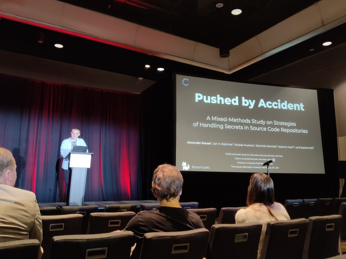Sabrina Klivan (@sa_amft) on Twitter photo Next up: <a href="/akrause_de/">Alexander Krause</a> and his findings on how open source devs handle code secrets and leaks! #usesec23 Next up: <a href="/akrause_de/">Alexander Krause</a> and his findings on how open source devs handle code secrets and leaks! #usesec23