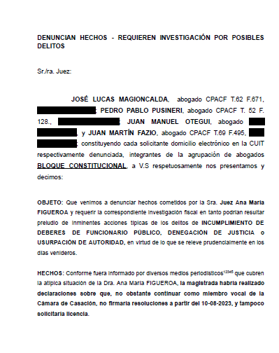 BloqueConst's tweet photo. Integrantes de la Agrupación de Abogados BLOQUE CONSTITUCIONAL @magioncalda @PPPUSINERI @JuanMOtegui y @JMartFazio denunciaron las declaraciones de la juez Ana María Figueroa y requirieron investigación de varios delitos. https://t.co/PkiJSDXsjU