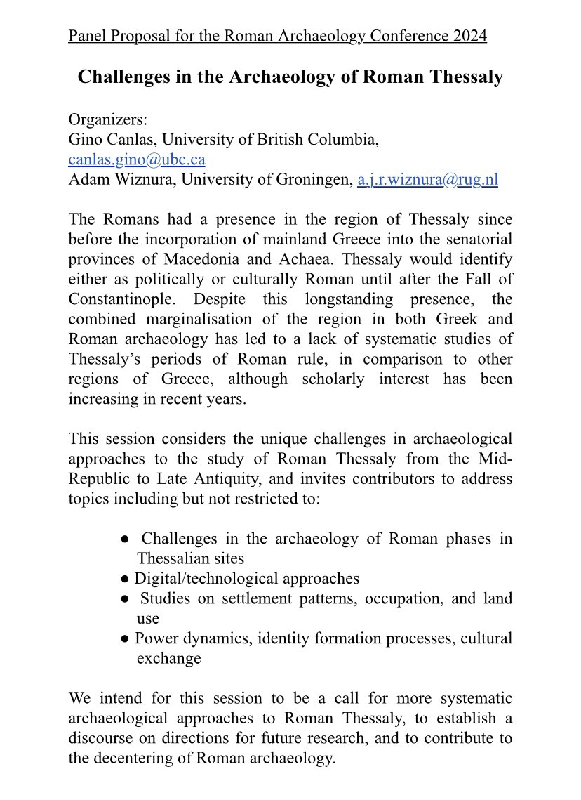 @AWiznura and I are organizing a conference panel on the archaeology of Roman Thessaly for the Roman Archaeology Conference/@TRAC_conference on 11-14 April 2024 in London and are currently looking for papers. Those interested, please email us abstracts by 15 Sep!