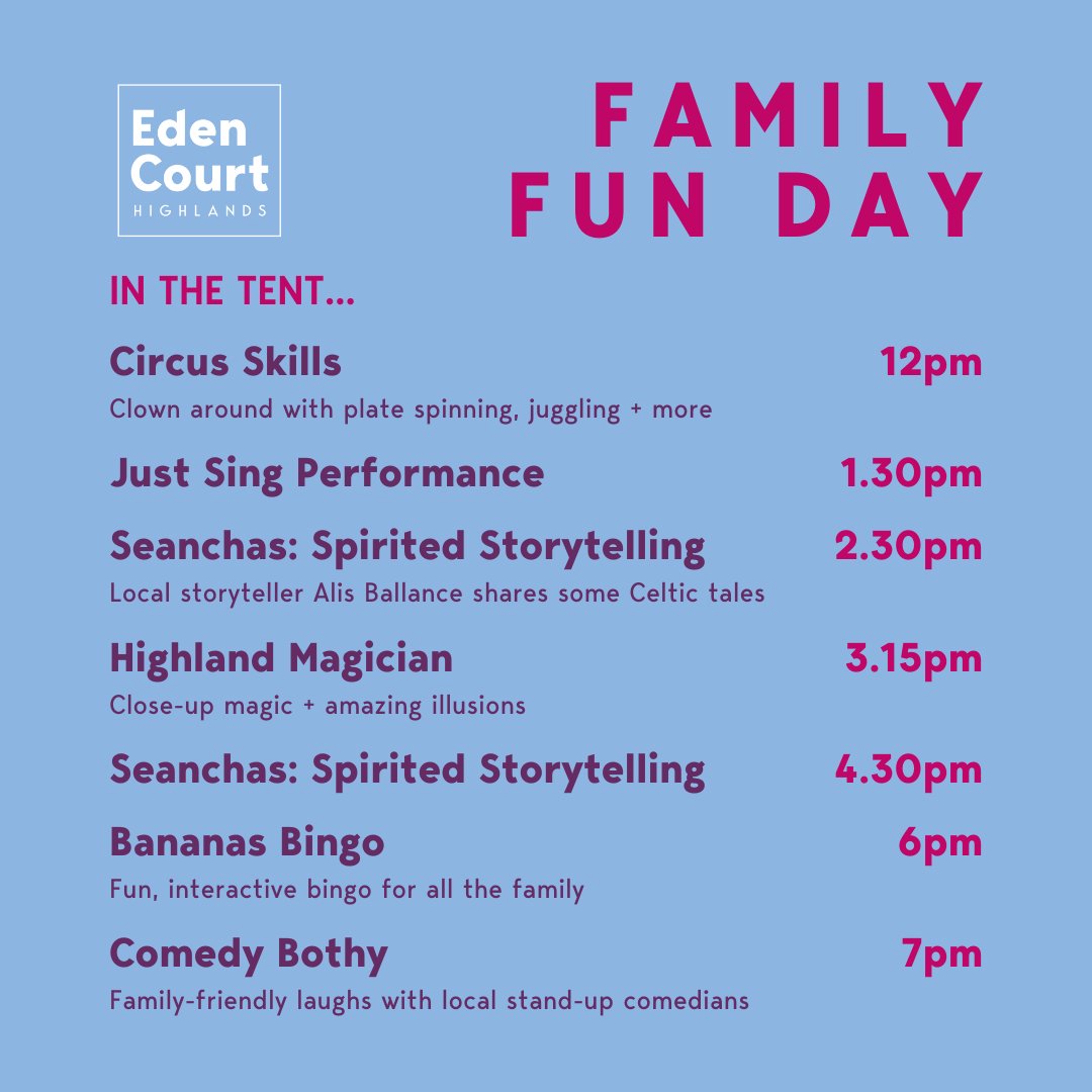 Our Engagement team are taking over the lawn for a FREE day of family fun at #UnderCanvas this Sun 13 Aug 🙊 Check out the amazing activities we have planned for you! eden-court.co.uk/event/family-f…