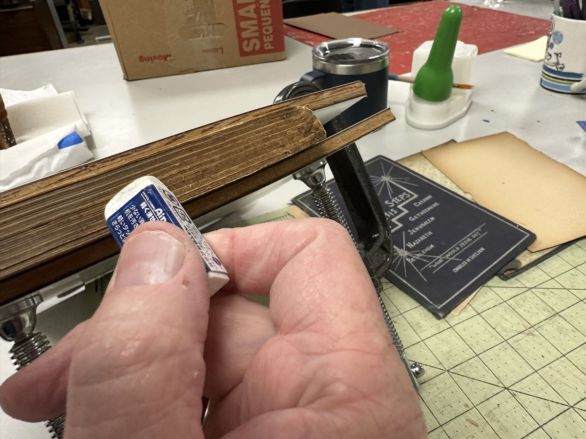 Completed restoration of Dr. Chris Shirley’s copy of “In His Steps.” Needed spine work, end sheets, and new book cloth to reattach the cover. Big thank you to Karelian Murray (Clampitt Paper Co)help find best paper match. Clampitt is a treasure &amp; Karlein is a gracious ambassador.