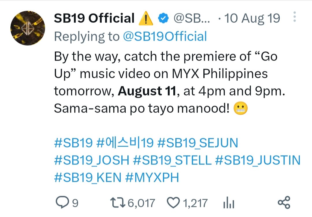 Oh? So, kaya yung announcement ngayon ay related sa GO UP. 

<a href="/SB19Official/">SB19 Official</a> #SB19