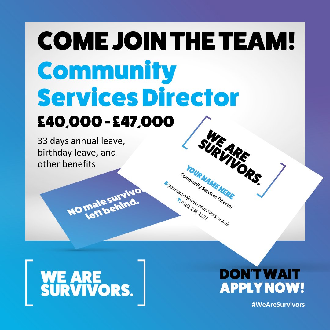 On the look out for someone with experience of health and social care, who is looking to be part of an Executive Team leading an f***ing amazing charity @ThisIsSurvivors - call me on 0161 236 2182 or email info@wearesurvivors.org.uk for a chat.