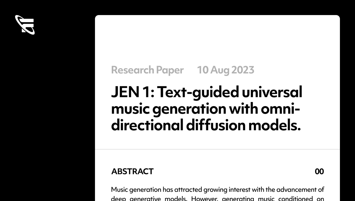 We are incredibly proud to announce that we’ve published our first music AI research paper introducing JEN-1, a universal high-fidelity model for text-to-music generation.  

📄: futureverse.com/research?index…