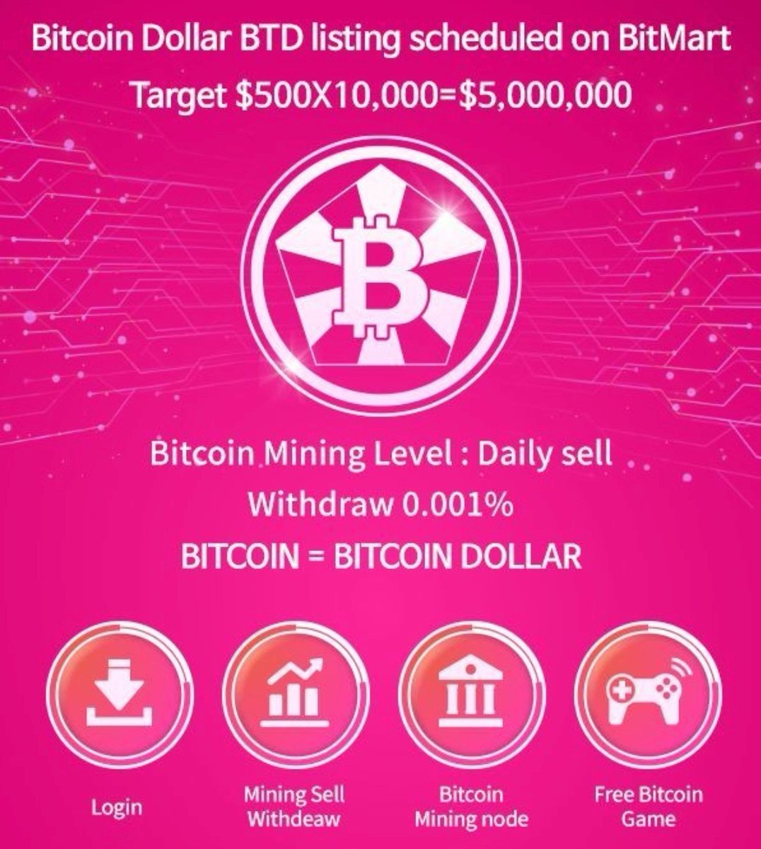 Iyed_jlassi26's tweet photo. 🗣 BitcoinDollar BTD coin is a free dream coin created to make users around the world rich by achieving a Short-Term goal of $500X10,000=$5,000,000. 
Join us with free BitcoinDollar BTD Coins to make your rich man dream come true to become rich. https://t.co/x31whz3FAg