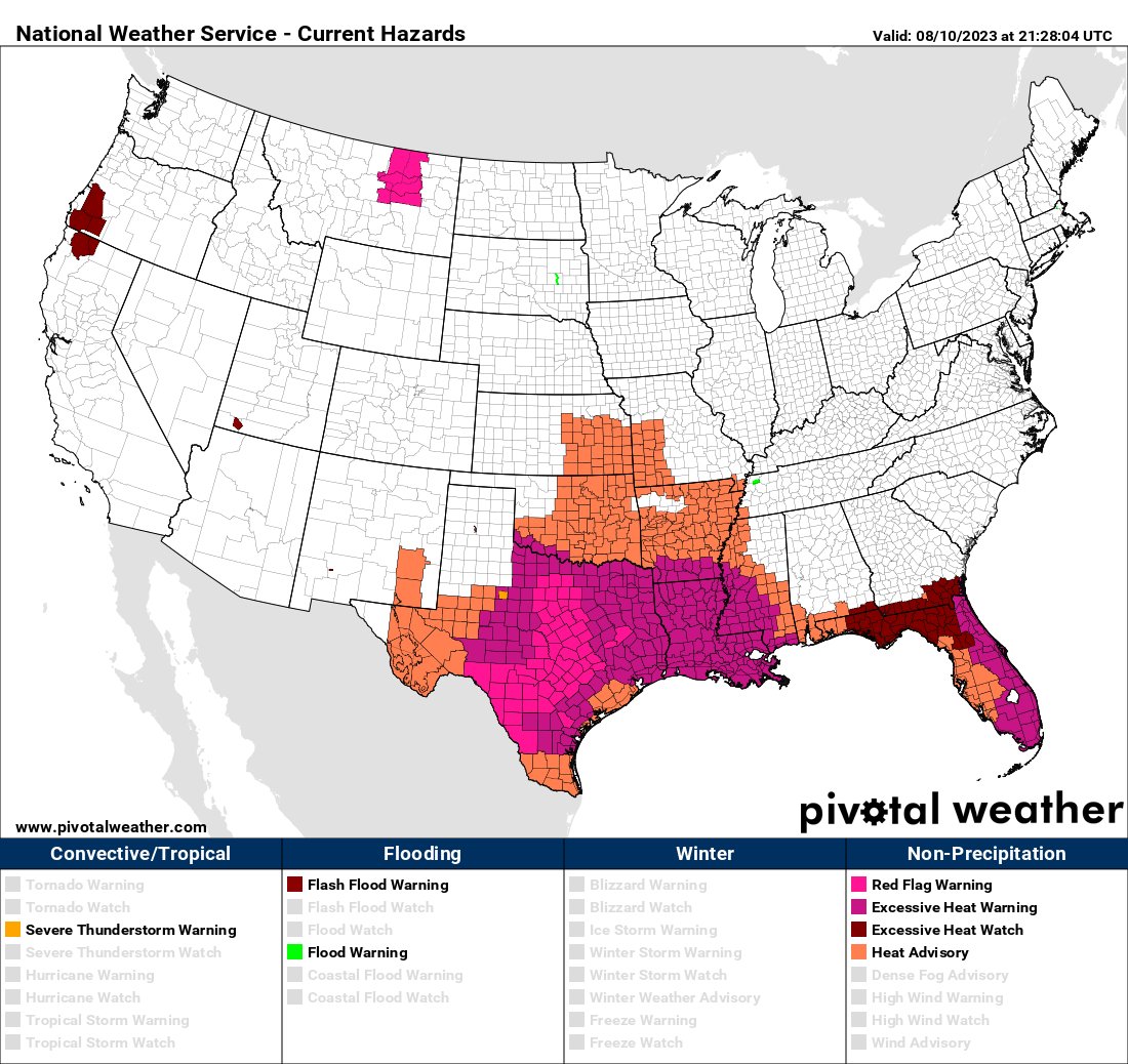 climateguyw's tweet photo. On THU 8/10/23 Historic borderline CAT3/4 #HeatwaveChevron was beginning to grow northward into the Mid-Mississippi Valley. The system will also roast the Pacific Northwest this weekend.
@MichaelEMann @KBMcLeodFLA @olliemilman
My categorization criteria: https://t.co/VGZsiRMZcD https://t.co/lZ9pTZaFdt