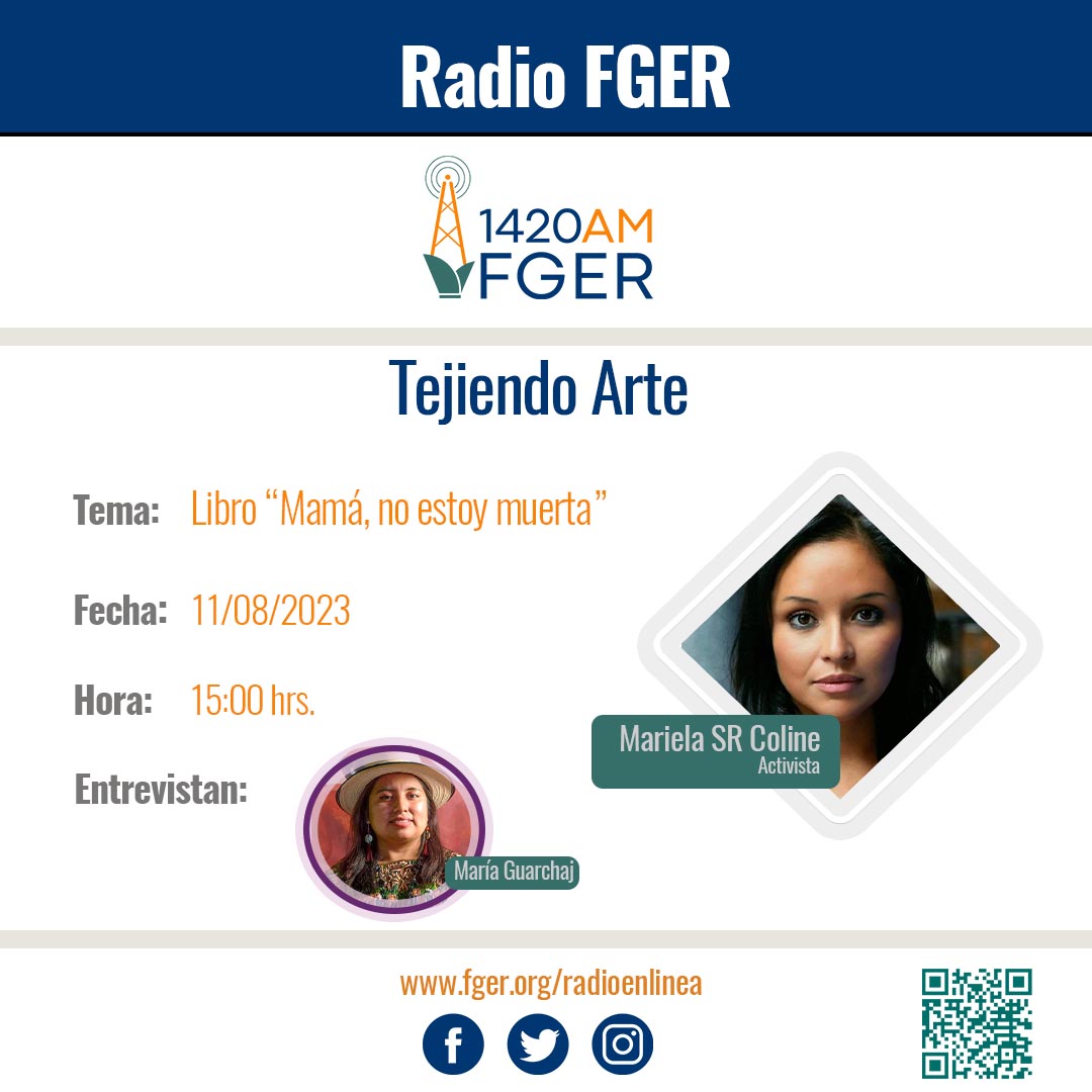 En el programa #TejiendoArte @marycarr09  conversará con @SrFanon  del libro #mamánoestoymuerta
Escúchalo por:  Radio FGER 1420 AM y #FacebookLive
📆 #viernes 11 de #agosto ⏰ 03:00 PM

#radioFGER #ComunicandoBuenvivir