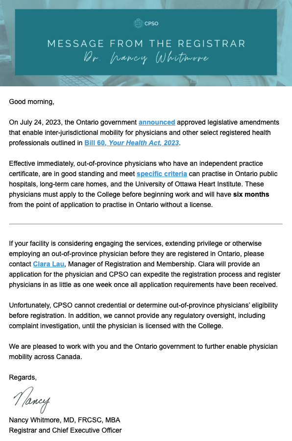 Although the end goal should remains pan-Canadian licensure, @CPSO is taking an important step forward with some caveats as detailed below. Front-end strings within the 2023 health transfers is why political momentum for this happened IMO. Keep pushing for national licensure,…