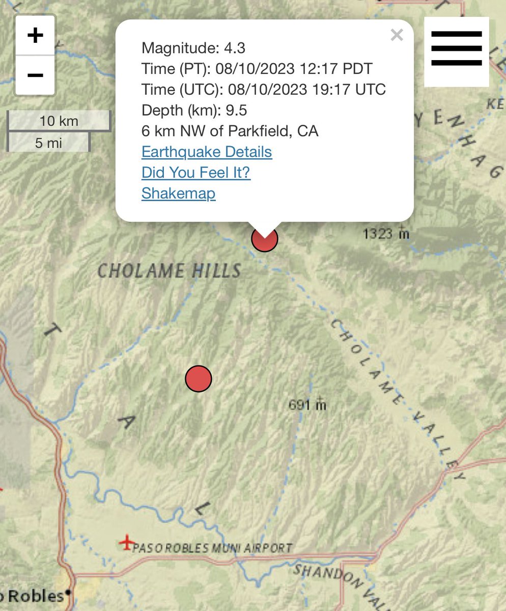 CalDisasters's tweet photo. This quake was felt slightly to mildly t/o northern San Luis Obispo Co. Epicentered beneath Middle Mnt. at juncture of Creeping Segment #SanAndreasFault & locked Cholame/Carrizo section #SAFZ near #SAFOD drill site near #Parkfield. https://t.co/lY4dG4Z4Pa