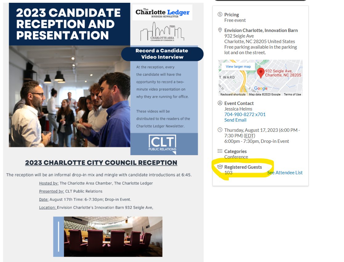 The room is filling up. If you want to meet the candidates running for Charotte City Council make sure you sign up to attend Thursday 8/17 6pm. #cltcc