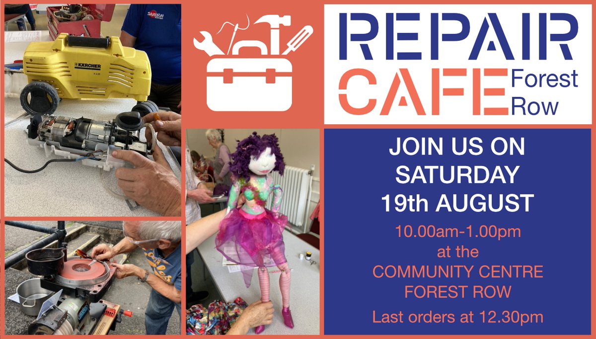Saturday 19th Aug. With the summer holidays in full swing, are your outdoor games getting a bashing? Bring them along for a little TLC at the August Repair Café.
Find us in the Community Centre, Forest Row RH18 5DZ. 10am-1pm with last orders at 12.30.