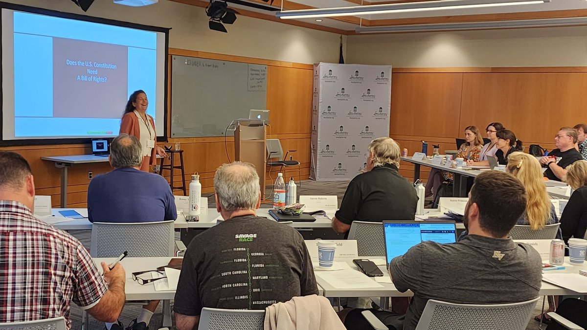 CntConstitution's tweet photo. (1/2)
This month’s Educator Seminar is wrapping up!
Participants include middle &amp; high school #teachers who want to engage w. #scholars &amp; #experts to learn about how our #civic system was created, has changed &amp; prospects for the future "to form a more perfect Union." https://t.co/nQylgAcdQg