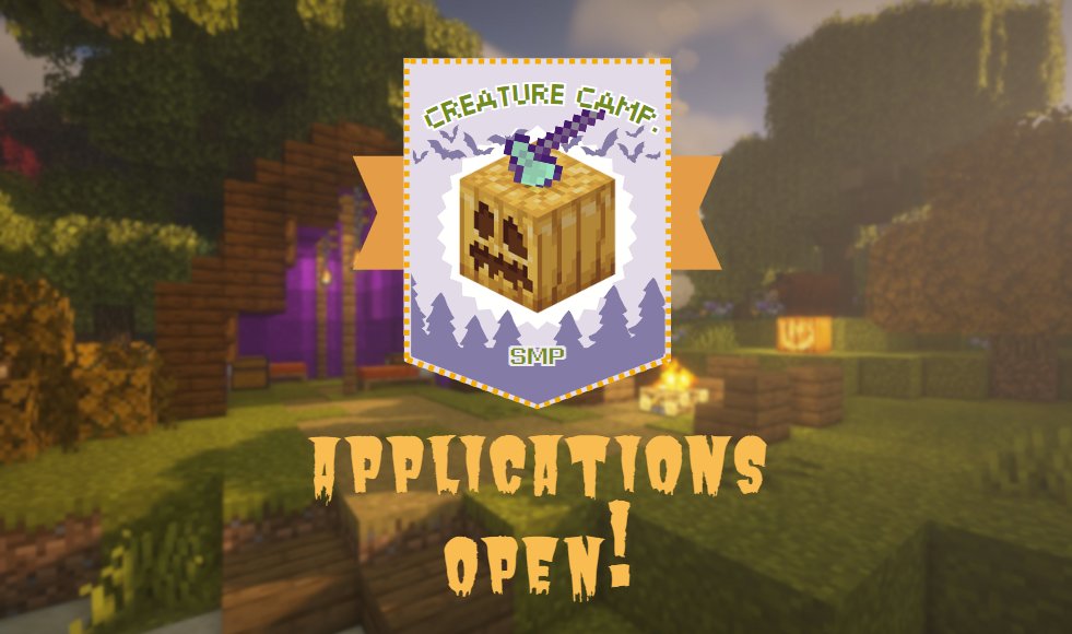 The wait is finally over: THE CREATURE CAMP SMP APPLICATIONS ARE OPEN!!🕺🕺
to apply, answer the questions in the form and retweet this post!🍂
forms.gle/mGrebreQbjKmQi…
#CreatureCampSMP #MinecraftSMP #LoreSMP