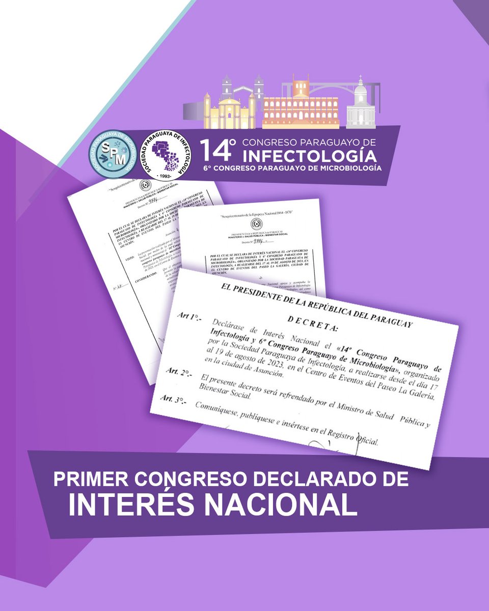 SPInfectologia's tweet photo. ¡NOTICIÓN!

El XIV Congreso Paraguayo de Infectología es EL 1ER CONGRESO 𝗗𝗘𝗖𝗟𝗔𝗥𝗔𝗗𝗢 𝗗𝗘 𝗜𝗡𝗧𝗘𝗥E𝗦 𝗡𝗔𝗖𝗜𝗢𝗡𝗔𝗟 por la Presidencia de la República!

¡Te esperamos!

🗓️ 17-19 de agosto
📍Centro de Eventos, Paseo La Galería
🖌️ Inscribite: https://t.co/Q79VQNsFgS https://t.co/n2hfghXMDK